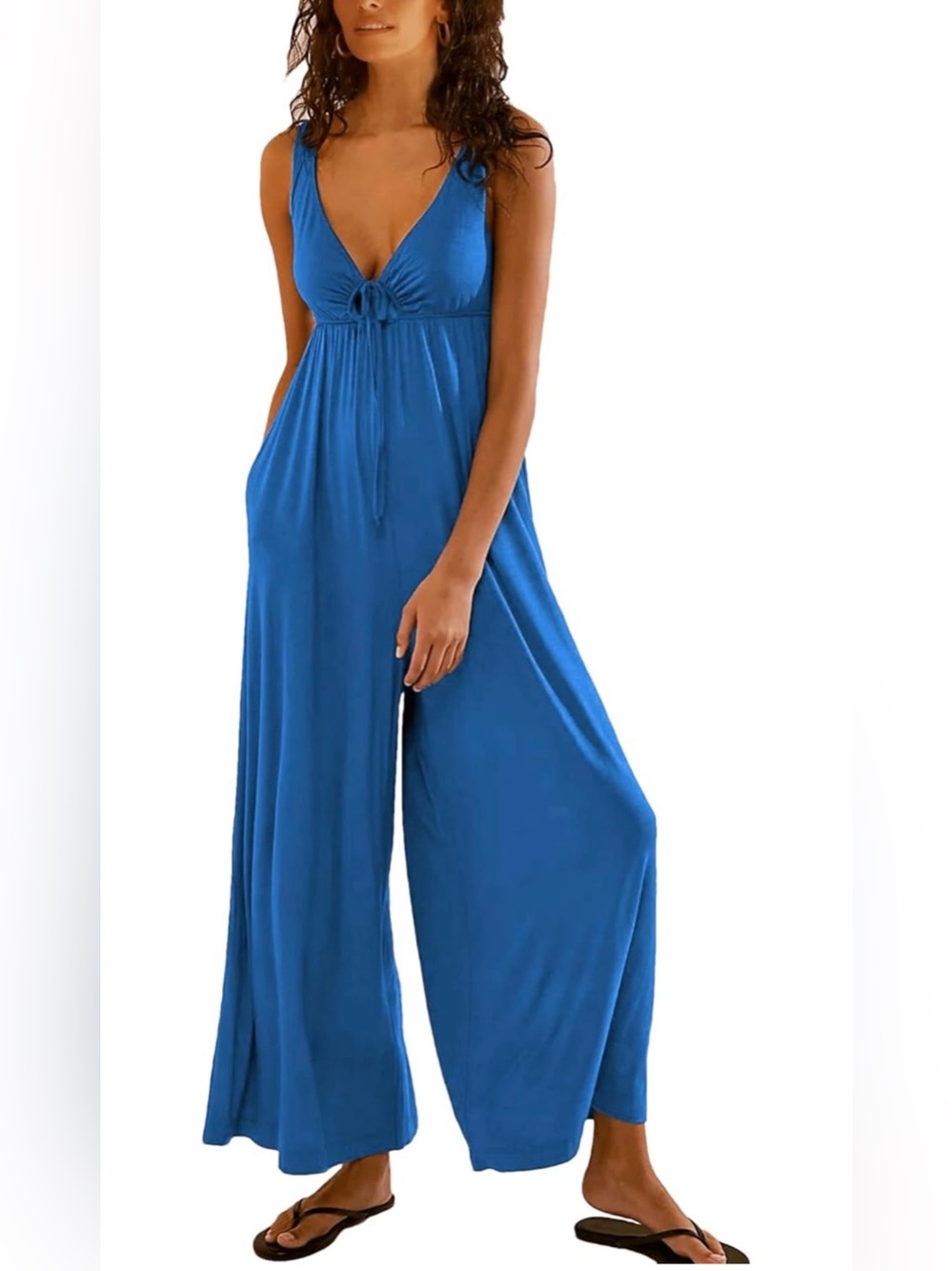Amazon premium Blue V-Neck Wide Leg Jumpsuit